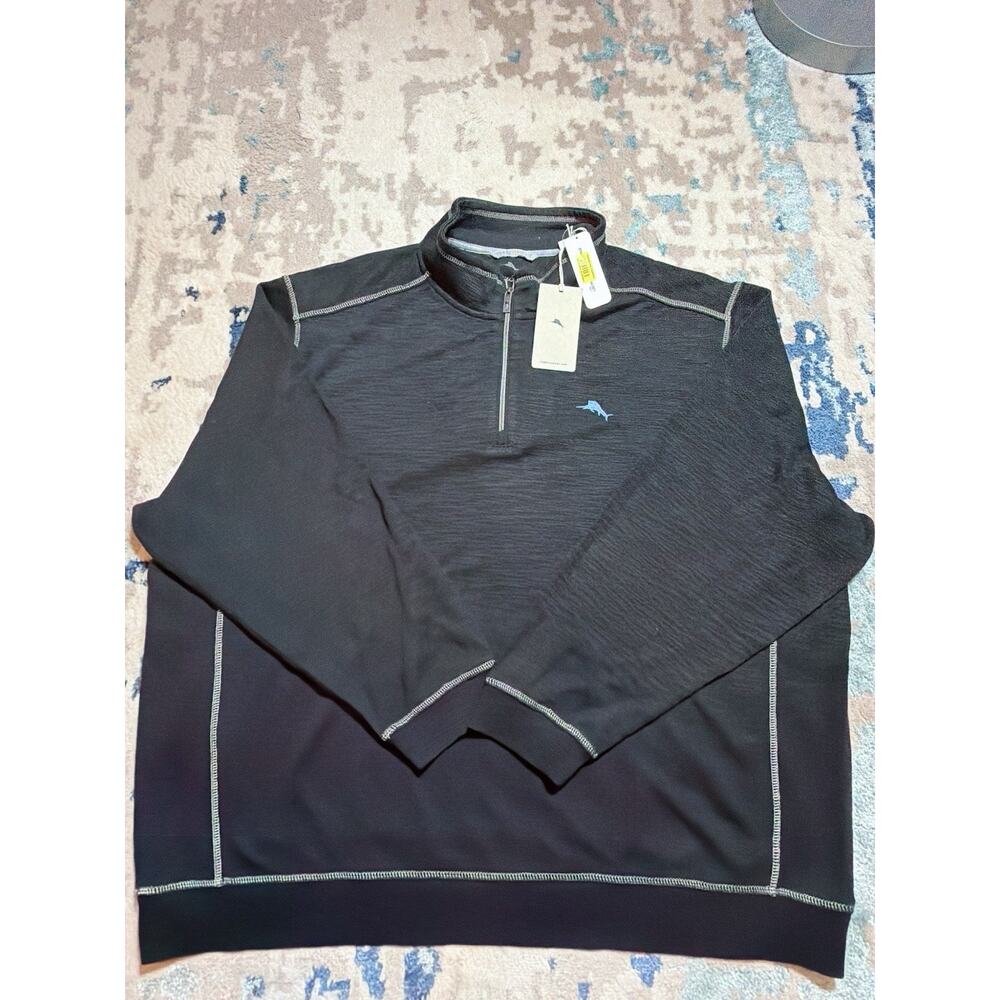 Tommy Bahama Men's Black 1/4 Zip Mock Neck Pullover 3XLB Big & Tall